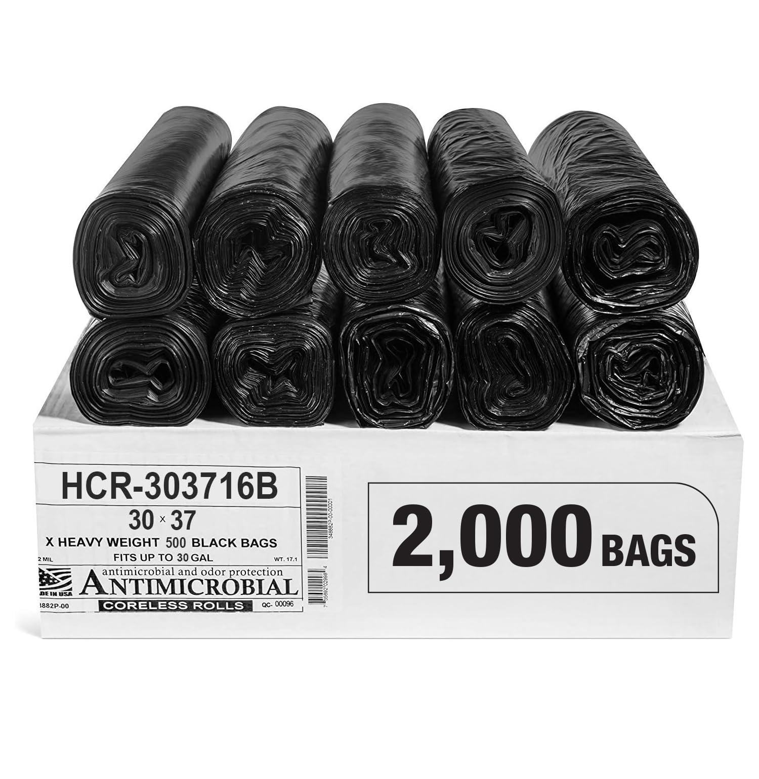 Aluf Plastics High Density Trash Bags, 10 Gallon, 4000 Count, 6 Micron (eq), 24" x 24", Black, for Bathroom, Office, Industrial, Commercial, Janitorial, Municipal, Recycling