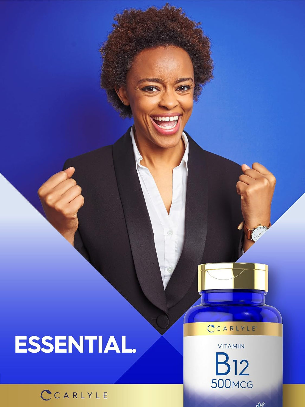 Carlyle Vitamin B-12 500mcg | 300 Tablets | Vegetarian, Non-GMO, Gluten Free Supplement