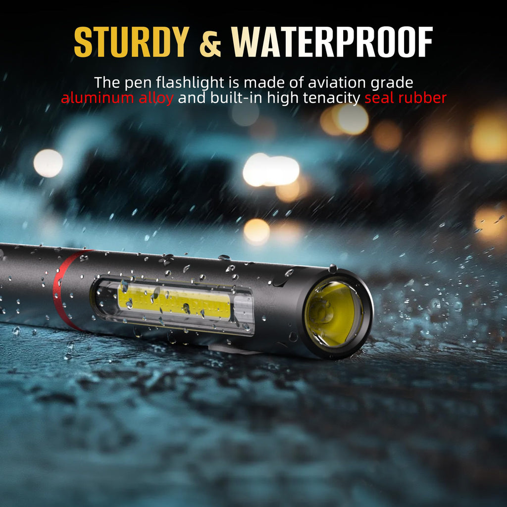 Rechargeable Pen Light, 800 Lumens LED Pen Flashlights 6 Modes COB Magnetic Flashlight with Clip Bright Pocket Flashlights Work Light Portable Waterproof Durable Penlight for Work Emergency
