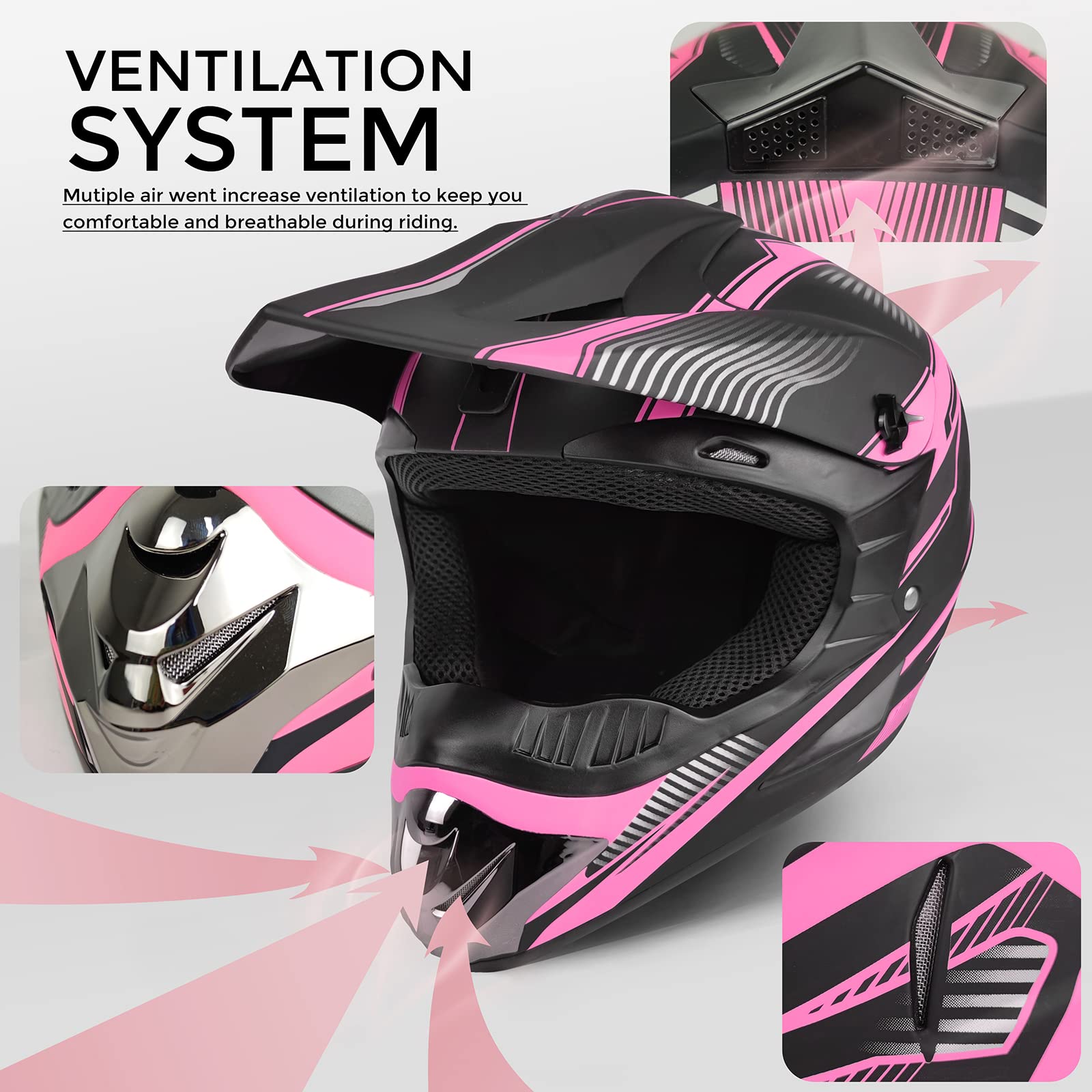 Youth Kids Motocross Helmet Full Face Motorcycle Dirt Bike Off-Road Mountain Bike BMX MX ATV Helmet,DOT Approved,W/Gloves Goggles Mask 4Pcs Set (Black, S)