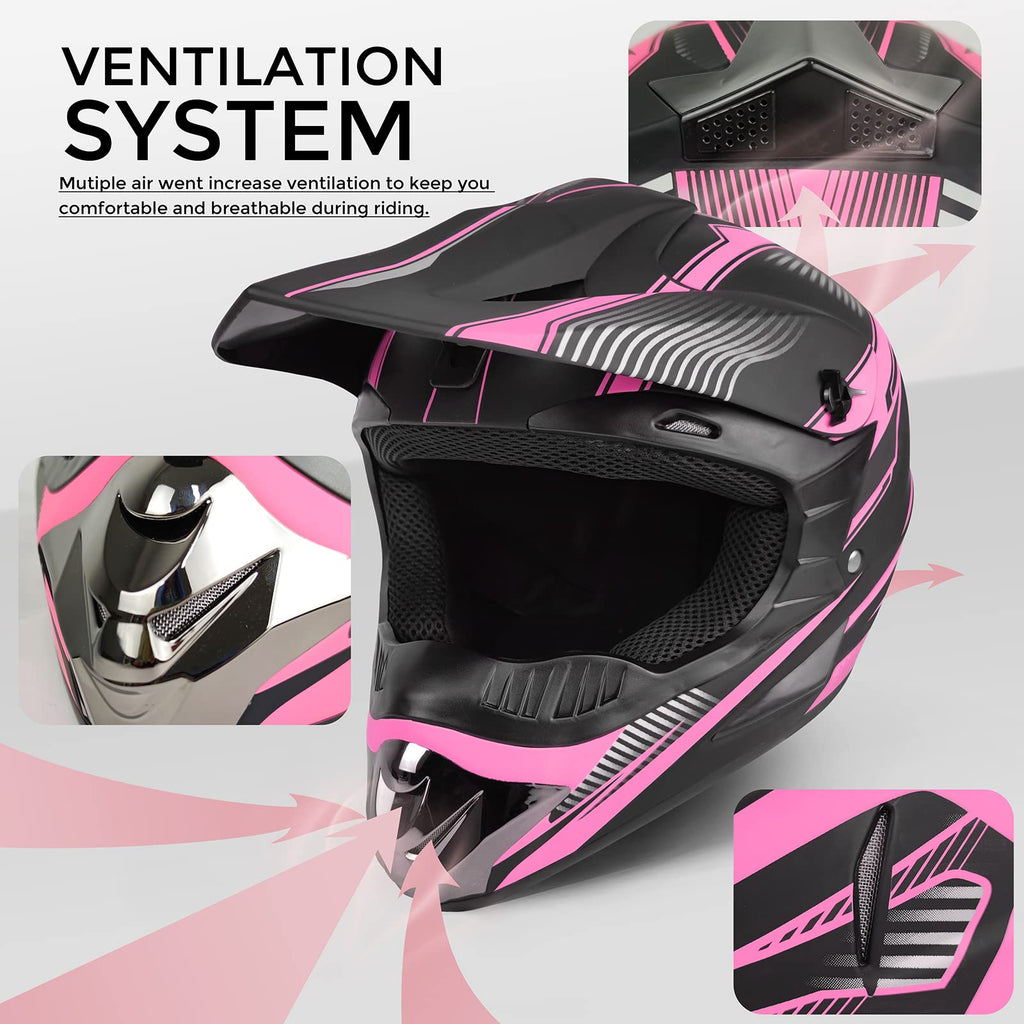 Youth Kids Motocross Helmet Full Face Motorcycle Dirt Bike Off-Road Mountain Bike BMX MX ATV Helmet,DOT Approved,W/Gloves Goggles Mask 4Pcs Set (Black, S)