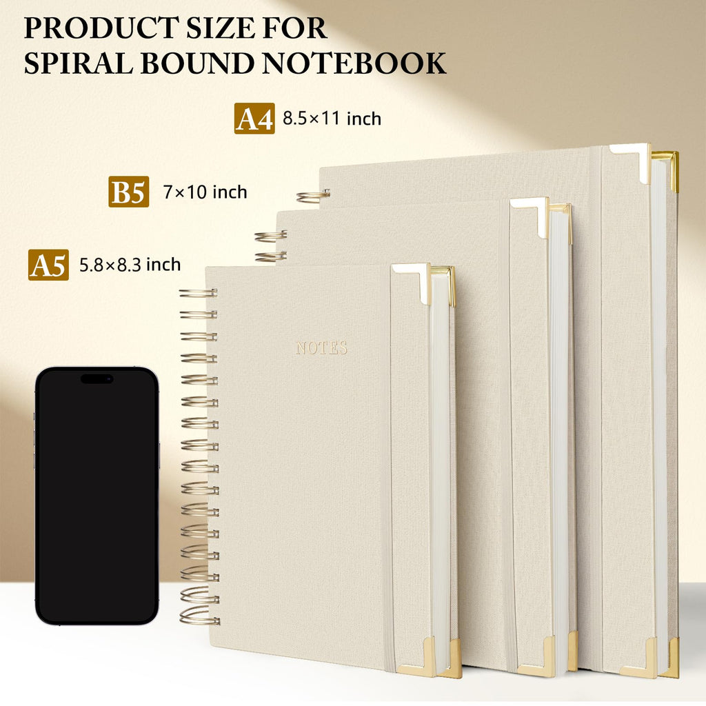 Spiral Notebook Journal, 328 Pages Linen Hardcover College Ruled Notebook, Lined Thick Journals for Women Men, A4 Thick Spiral Journal for Writing, 100GSM Paper, Cute Notebooks for Work School