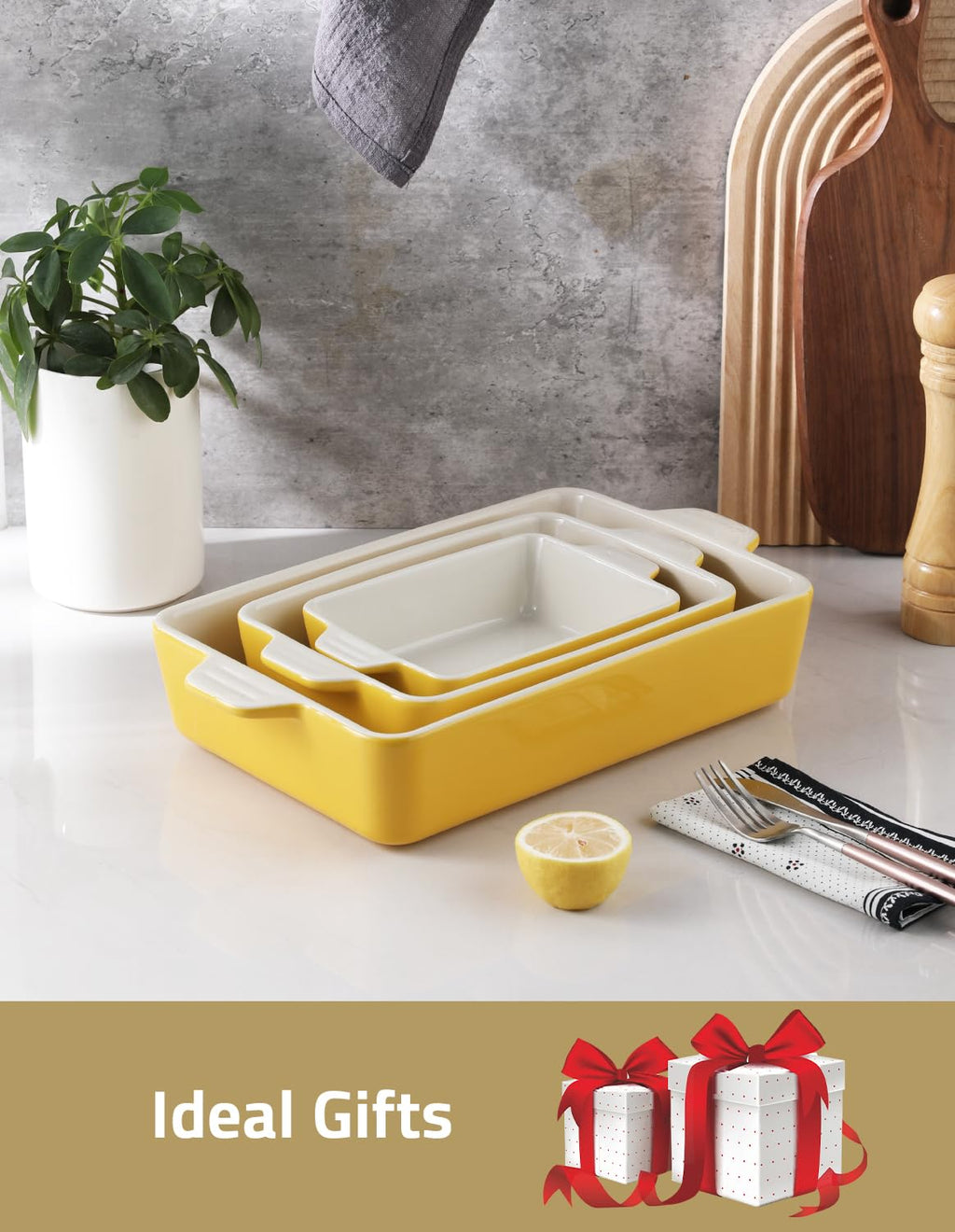 Sweejar Ceramic Bakeware Set, Rectangular Baking Dish for Oven Lasagna Pans for Cooking, Kitchen, Cake Dinner, Banquet and Daily Use, 11.8 x 7.8 x 2.76 Inches of Casserole Dishes (Beige)