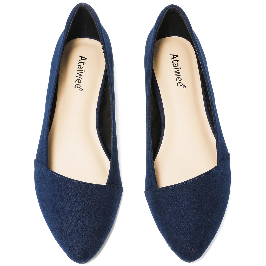 Ataiwee Women's Wide Width Ballet Flats - Stylish Pointed Toe Suede, Soft Comfortable Non-slip Sole.