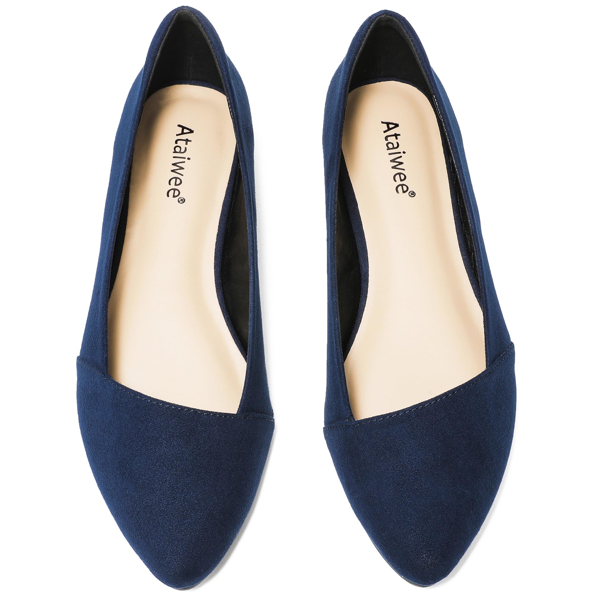 Ataiwee Women's Wide Width Ballet Flats - Stylish Pointed Toe Suede, Soft Comfortable Non-slip Sole.