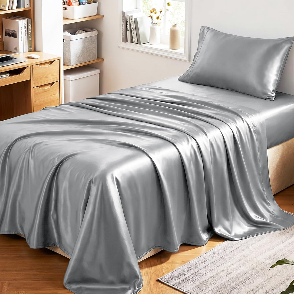 CozyLux Satin Sheets Twin Sheet Set - Silky Soft Bedding Similar to Silk, 3 Piece Sheets for Hair and Skin, Deep Pocket with All-Around Elastic, Home Decor for Bedroom, Black