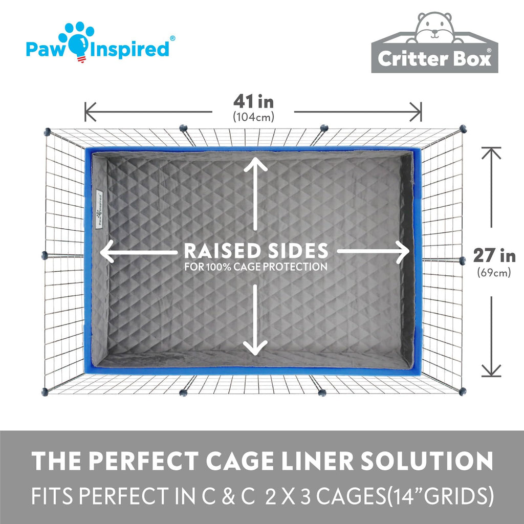 Paw Inspired Critter Box Washable Cage Liner with Raised Sides, Fleece Bedding with Waterproof Bottom, Edge Protected Pee Pads for Guinea Pigs, Rabbits, Hamsters, Small Animals (Midwest Size)
