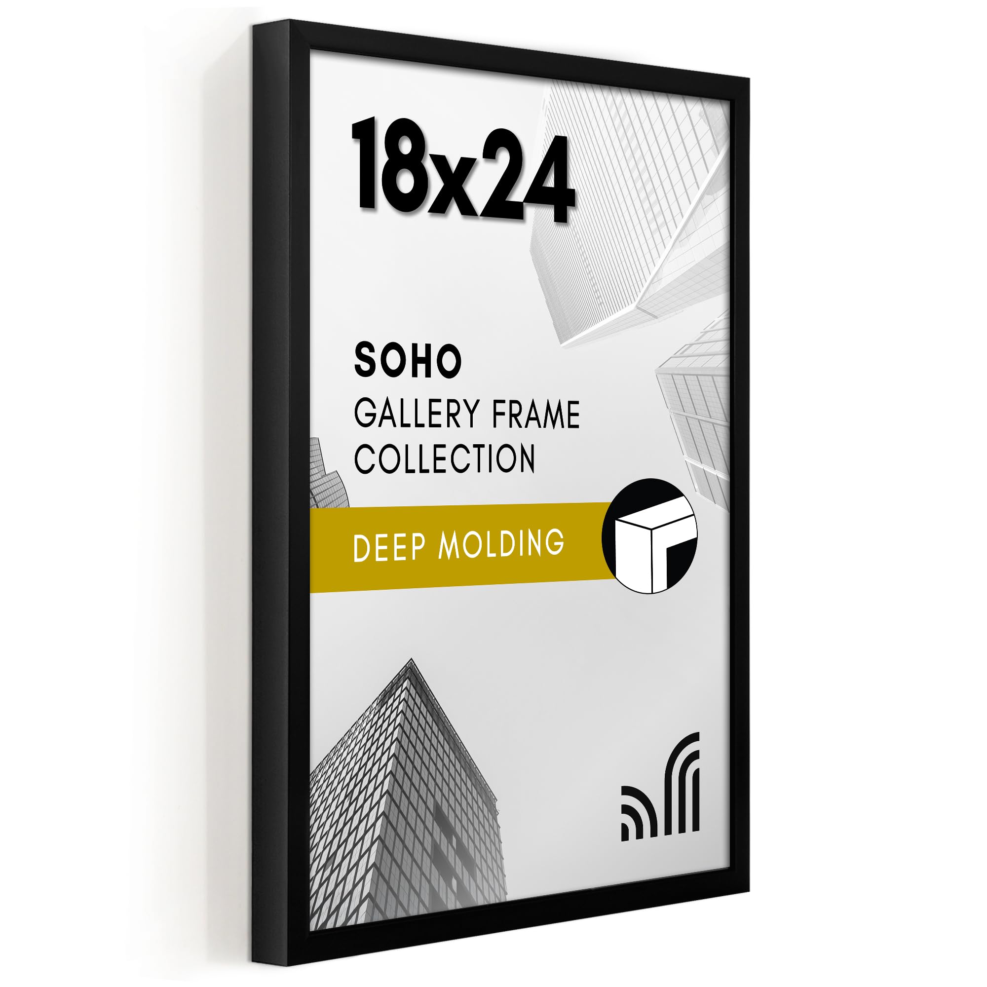 Americanflat 5x7 Picture Frame with Shatter-Resistant Glass - Soho Collection - Gallery Style Deep Molding Picture Frames for Tabletop and Wall Display - Black