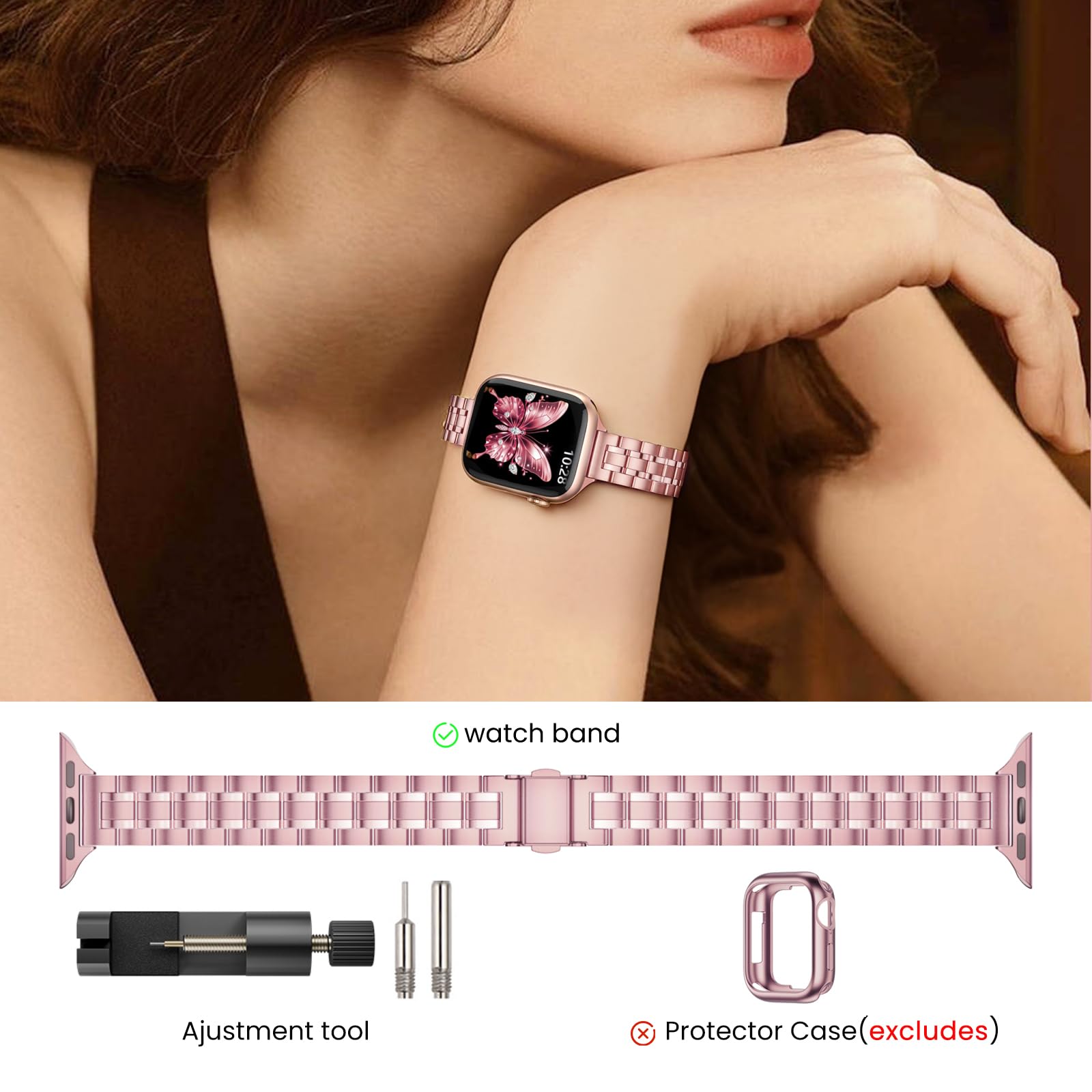 STIROLL Thin Replacement Band Compatible for Apple Watch 38mm 40mm 41mm 42mm(Series 11 10), Stainless Steel Metal Wristband Women Men for iWatch Ultra SE Series 9 8 7 6 5 4 3 2 1, Black