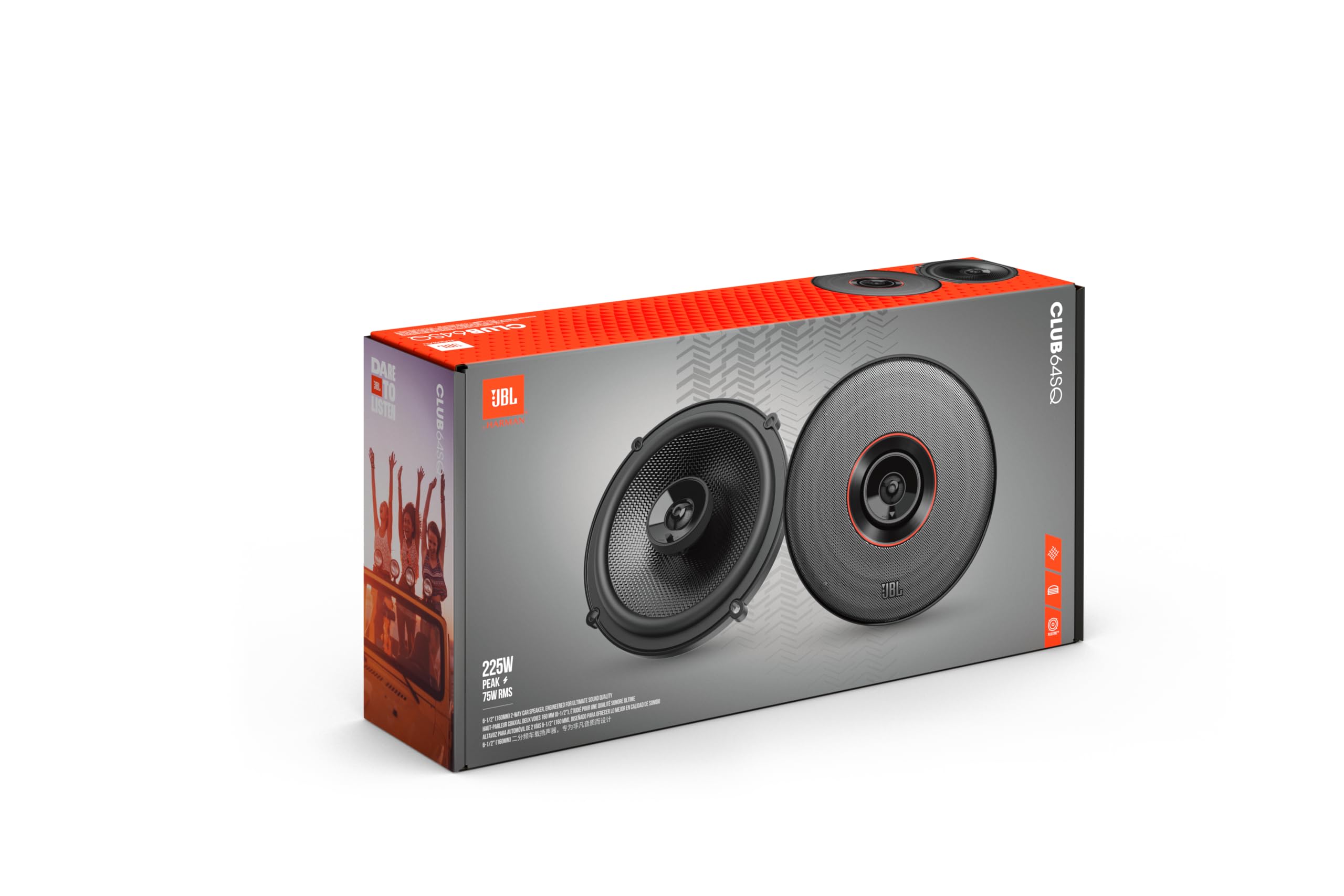 JBL Club 34F - 3-1/2" (87mm) Two-Way Car Speaker, 75 Watts Peak, 25 Watts RMS, Sensitivity (@ 2.83V): 89dB, Frequency Response: 90Hz – 20kHz, Nominal Impedance: 3.0 ohms