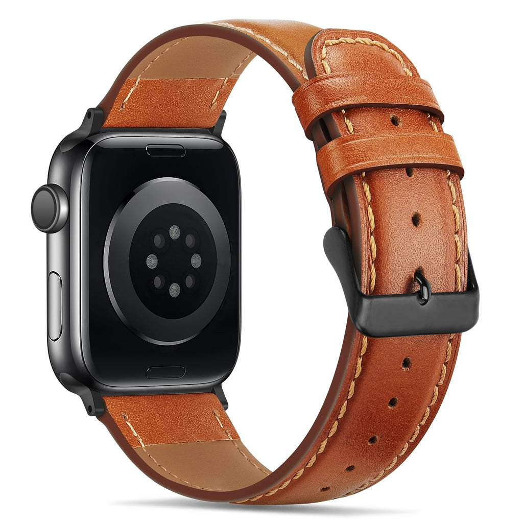 Tasikar Bands Compatible with Apple Watch Band 42mm (Series11/10) 41mm 40mm 38mm Men Genuine Leather Replacement Bands Compatible with Apple Watch SE Series 11 10 9 8 7 6 5 4 3, Black