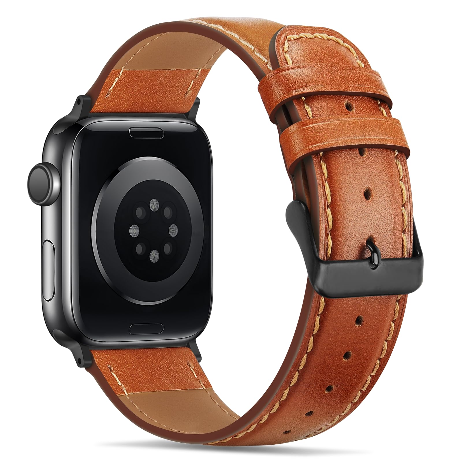 Tasikar Bands Compatible with Apple Watch Band 42mm (Series11/10) 41mm 40mm 38mm Men Genuine Leather Replacement Bands Compatible with Apple Watch SE Series 11 10 9 8 7 6 5 4 3, Black