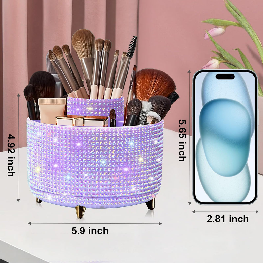 Makeup Brush Holder Organizer,360° Rotating Makeup Brush Organizer,5 Slot Make up Brushes Cup for Cosmetics, Nail Polish, Art Supply, Bathroom Vanity Desktop Organizer - Black