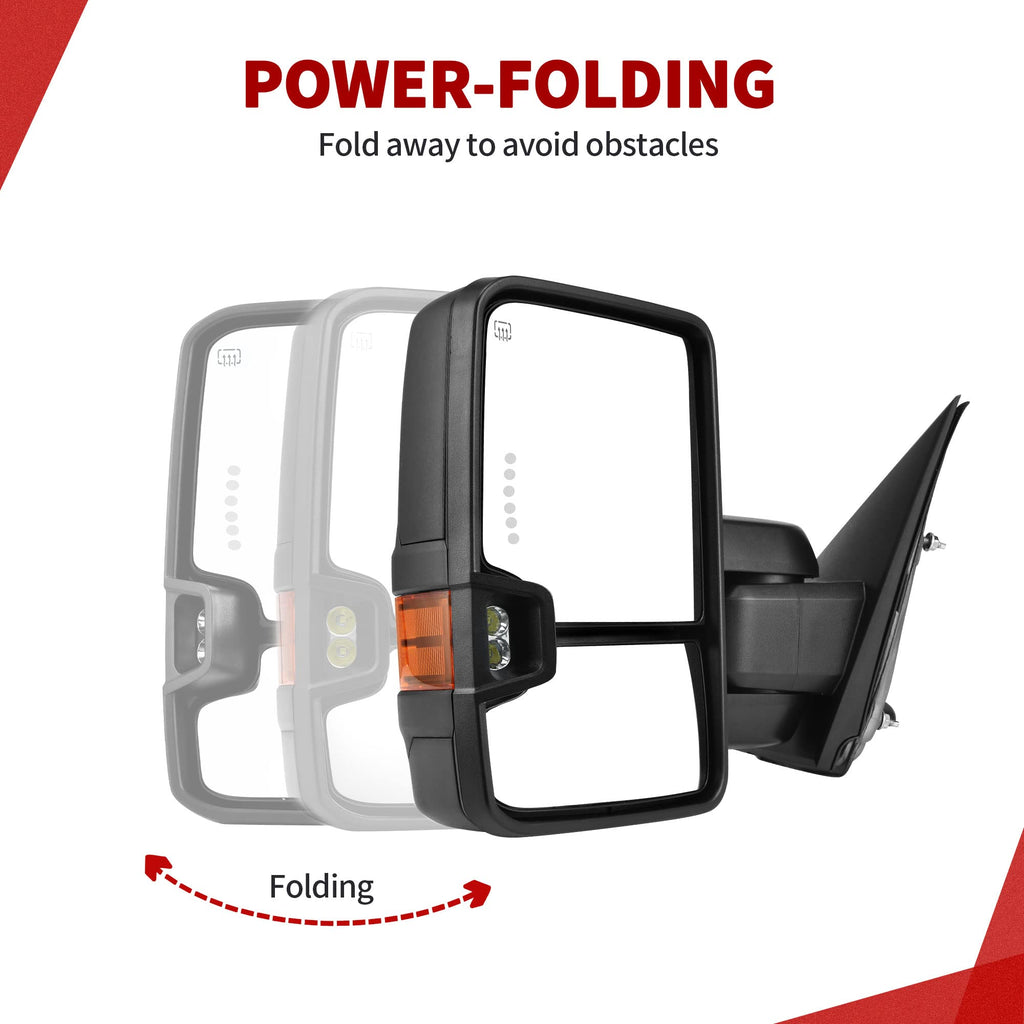 YITAMOTOR Towing Mirrors Compatible with 07-13 Silverado 1500 2500 3500 Tahoe Suburban Avalanche GMC Sierra Yukon Cadillac LED Turn Signal Light Power Heated Manual Telescoping Folding
