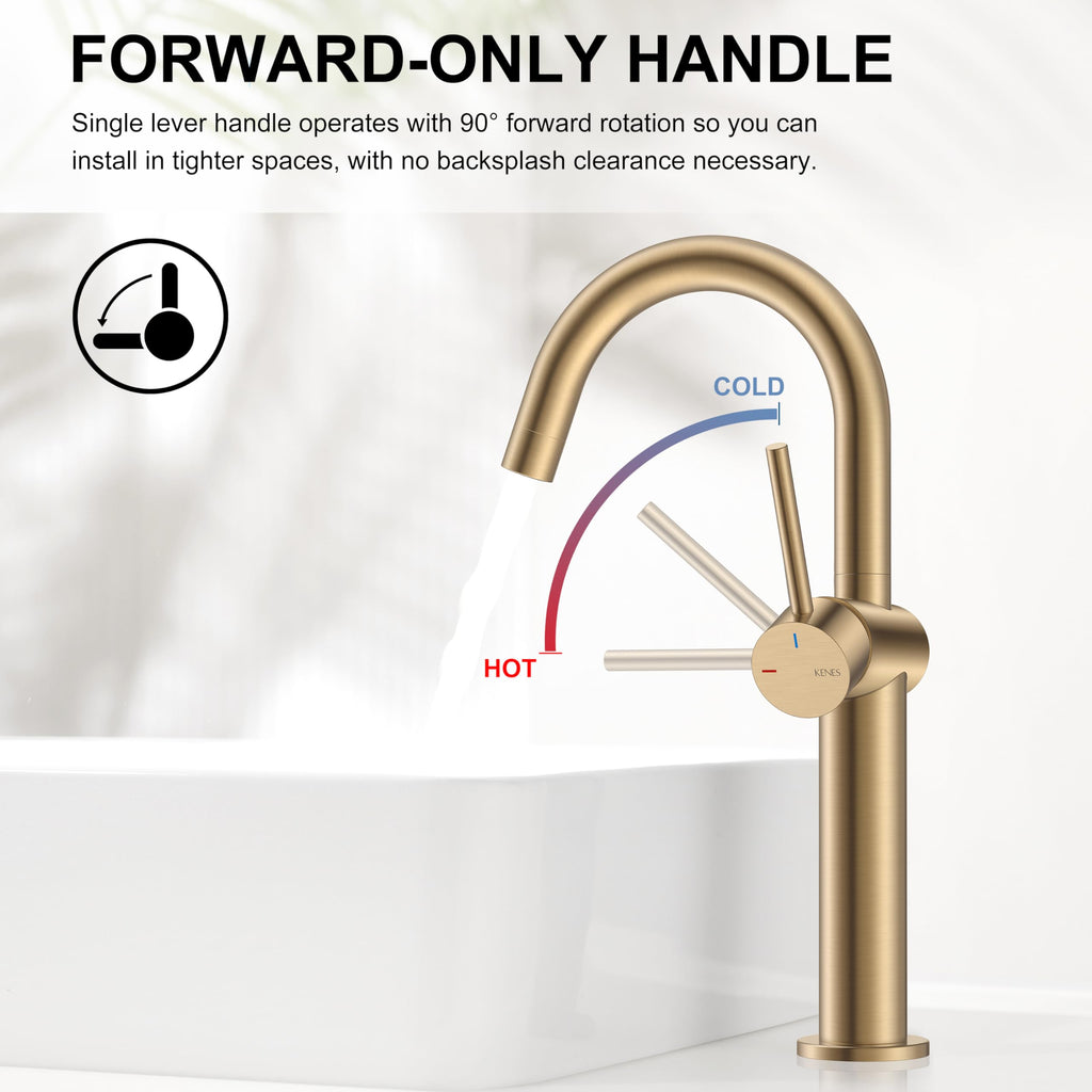 KENES Black and Gold Single Handle Bathroom Sink Faucet, Modern Prep Wet Bar Sink Faucet with Drain Assembly & Deck Plate, Vanity Faucets for Farmhouse RV Camper Utility, KE-9005B-BG