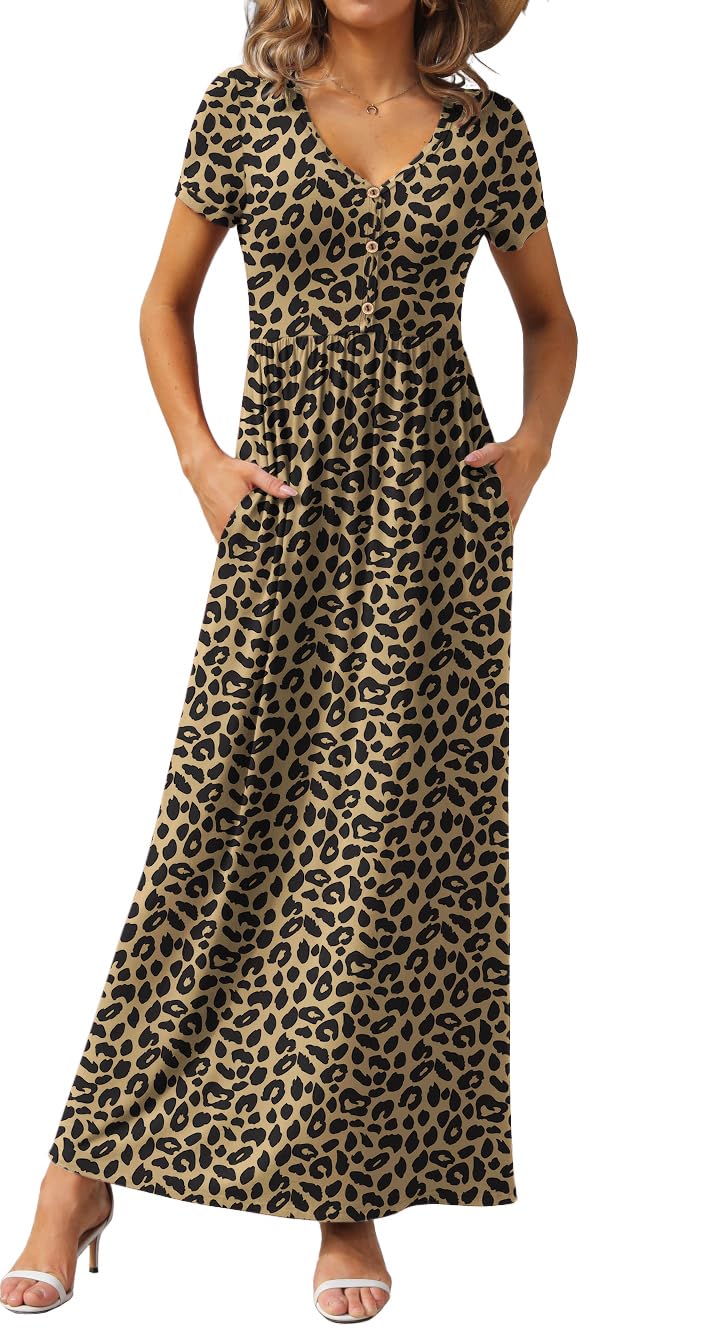 GRECERELLE Womens Summer Long Maxi Dresses 2026 Short Sleeve V Neck Casual Button Dress with Pockets