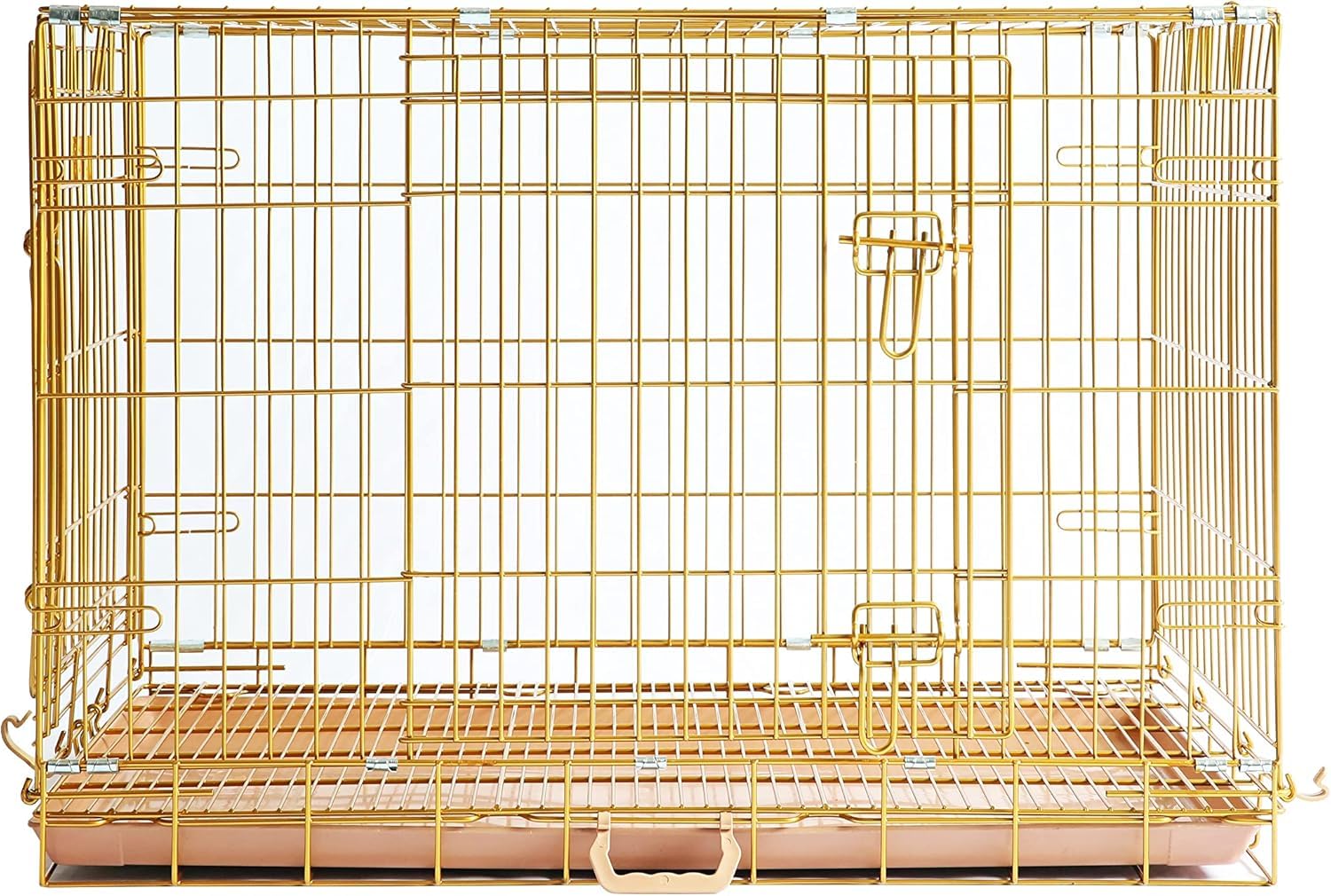 HOMEY PET 24" Gold Color Folding Design Dog Crate Puppy Ertra Small Breed Dog Kennels with Removable Floor Grid and Pull Out Tray, Dog Cage Copper Gold Finish