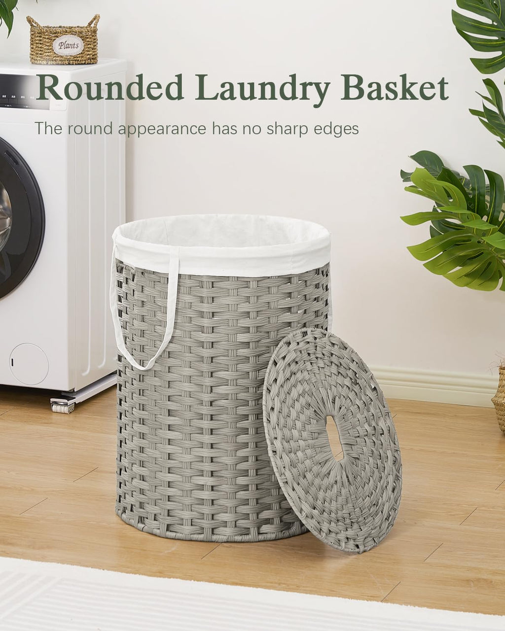 SETVSON Laundry Hamper with Lid Laundry Basket with Lid 19.0 Gal (72 L) Round Wicker Laundry Basket Handwoven Rattan Basket with Lid Removable Bag 2 Mesh Bags Handles for Living Room Bathroom Black