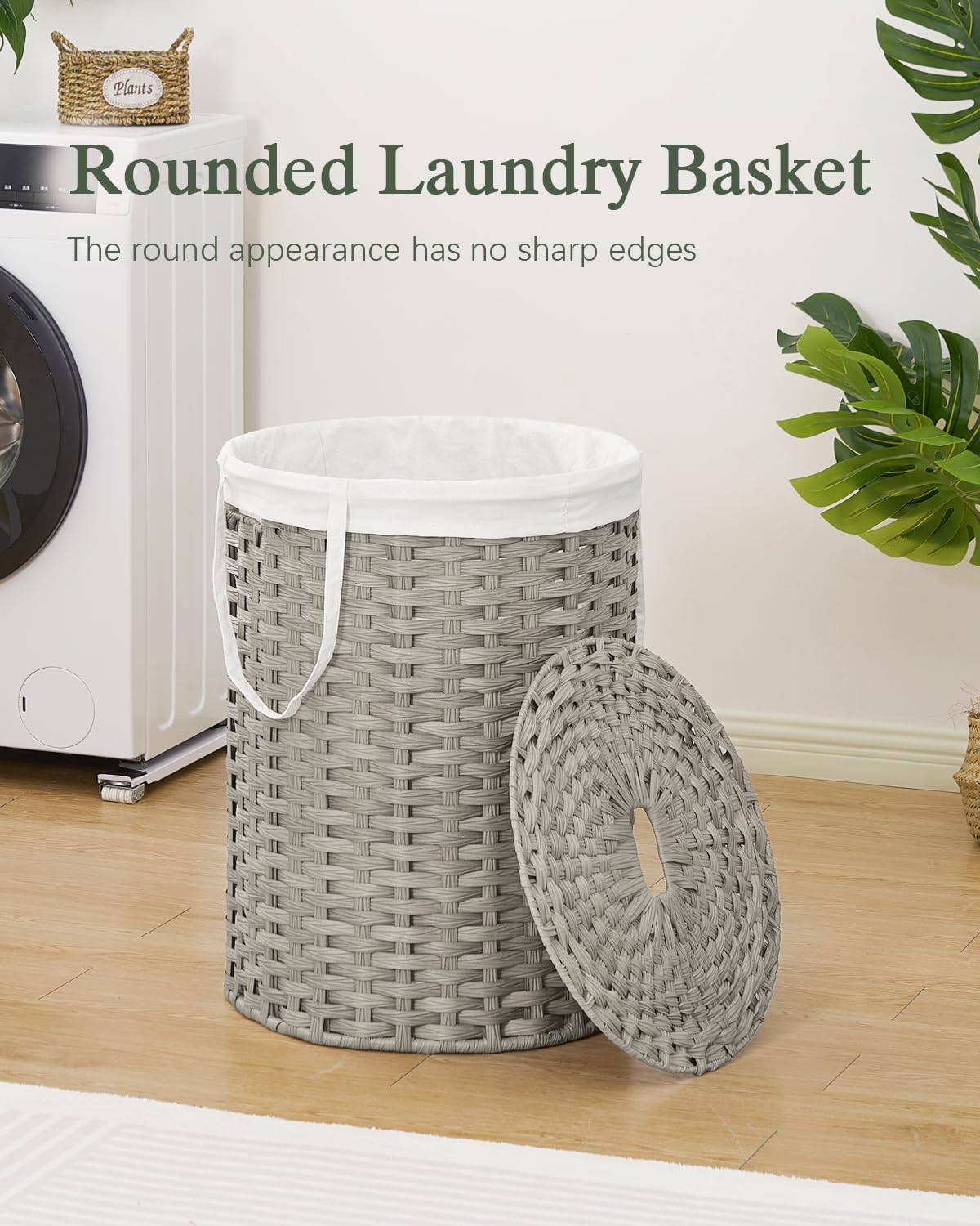 SETVSON Laundry Hamper with Lid Laundry Basket with Lid 19.0 Gal (72 L) Round Wicker Laundry Basket Handwoven Rattan Basket with Lid Removable Bag 2 Mesh Bags Handles for Living Room Bathroom Black