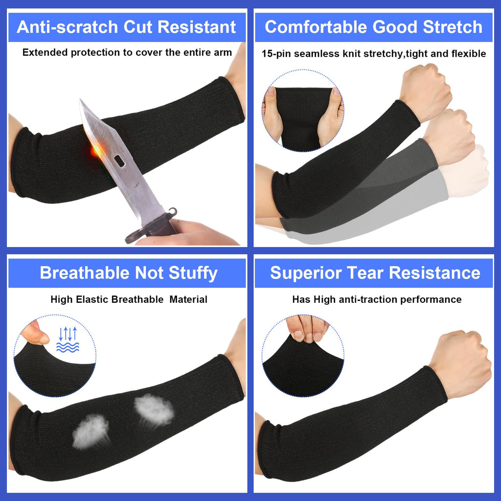 Sintege 3 Pairs Arm Protectors for Thin Skin and Bruising Cut Resistant Forearm Sleeve Level 5 Arm Burn Protection Sleeve (Black,7.9 Inch)