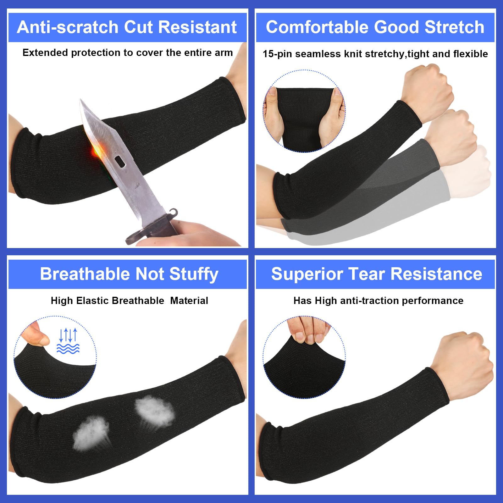 Sintege 3 Pairs Arm Protectors for Thin Skin and Bruising Cut Resistant Forearm Sleeve Level 5 Arm Burn Protection Sleeve (Black,7.9 Inch)