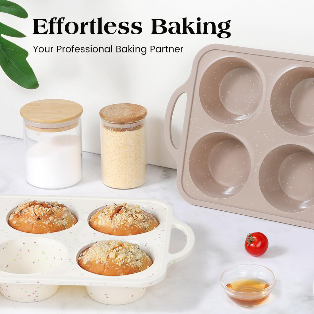 Vinino Silicone Muffin Pans for Baking with Metal Reinforced Frame, 12 Cups Regular Size Nonstick Brown Silicone Cupcake Pan, BPA Free Oven Dishwasher Safe Baking Mold for Muffins Cupcakes