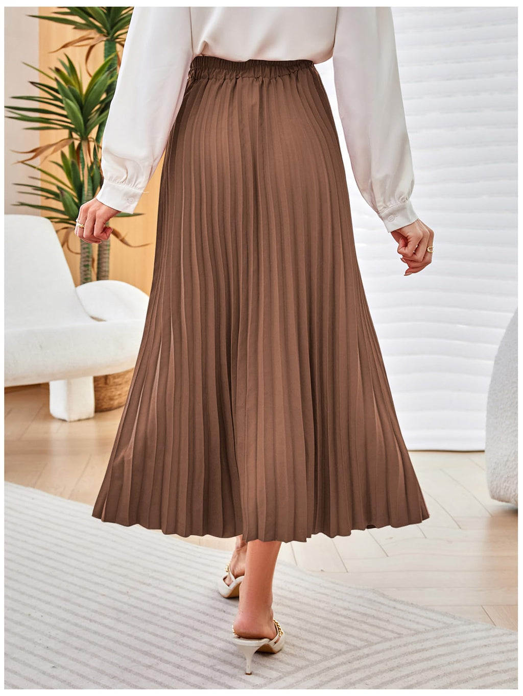 SweatyRocks Women's Casual Solid Longline Pleated Long Skirt