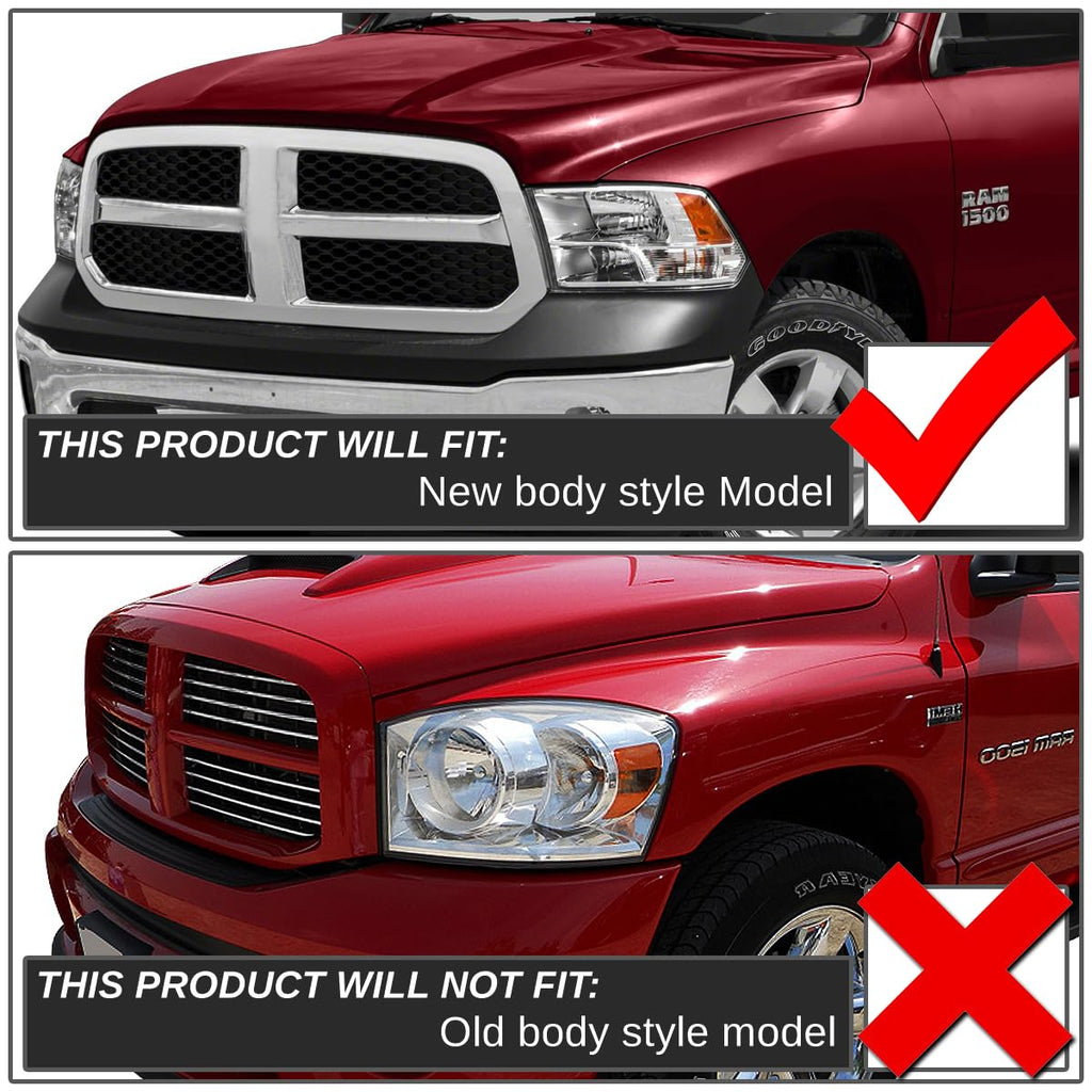 DNA Motoring HL-OH-DR09QUA-BK-CL1 Black Housing Headlights Replacement Compatible with 10-18 Ram 1500-5500, Fit Dual or Quad Headlight Models