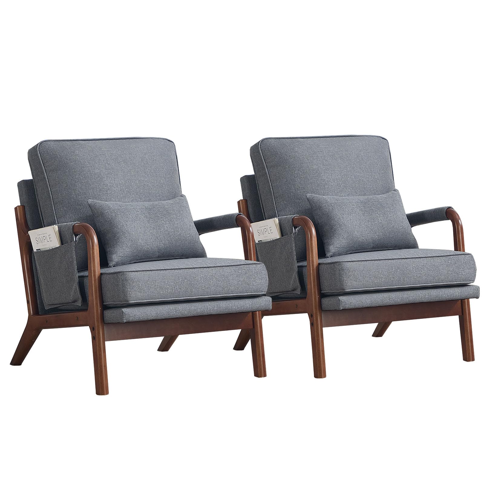 ANJ Mid Century Modern Accent Chair, Comfy Fabric Living Room Chairs with Solid Wood Frame, Lounge Reading Armchair, Easy Assembly, Beige