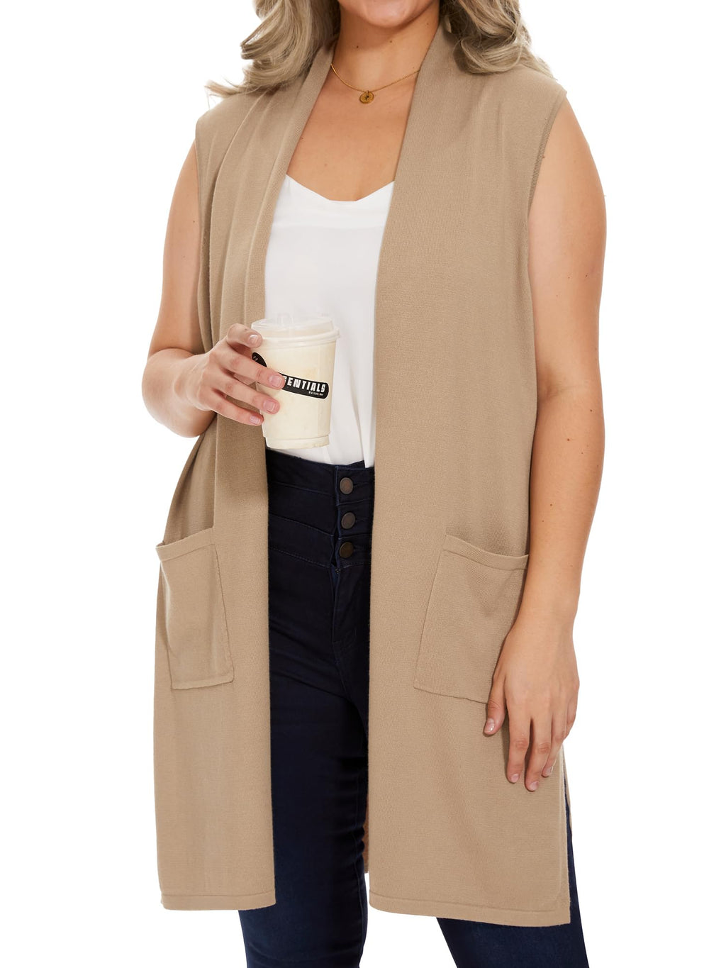 Moss Rose Women's Long Knit Cardigan Vest Casual Sleeveless Open Front Draped Duster Vest (Available in Plus Size)