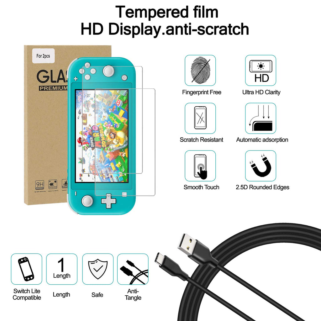 Switch Lite Accessories Bundle, Kit with Carrying Case,TPU Case Cover with Screen Protector,Charging Dock,Playstand, Game Card Case, USB Cable, Stylus,Thumb Grip Caps for Nintendo Switch Lite (Black)