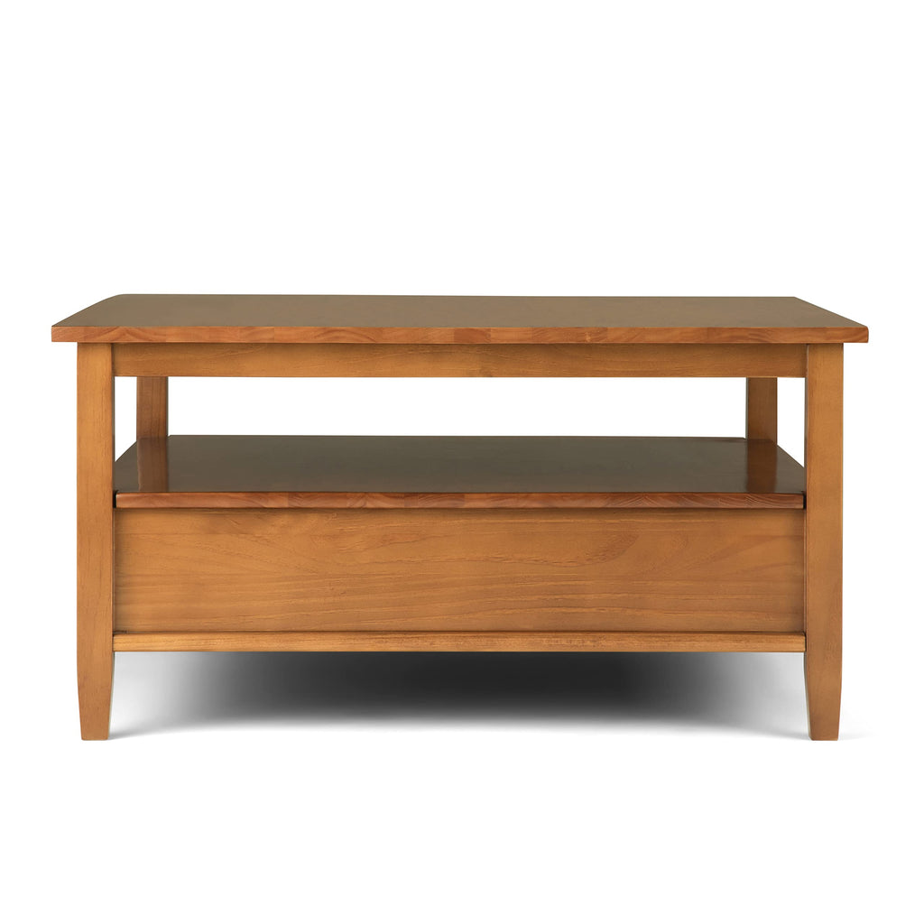SIMPLIHOME Warm Shaker Coffee Table - 48 inch Wide Solid Wood Coffee Table in Black, Transitional Living Room Table with 2 Drawers, Open Shelf, Shaker Fronts and Tapered Legs