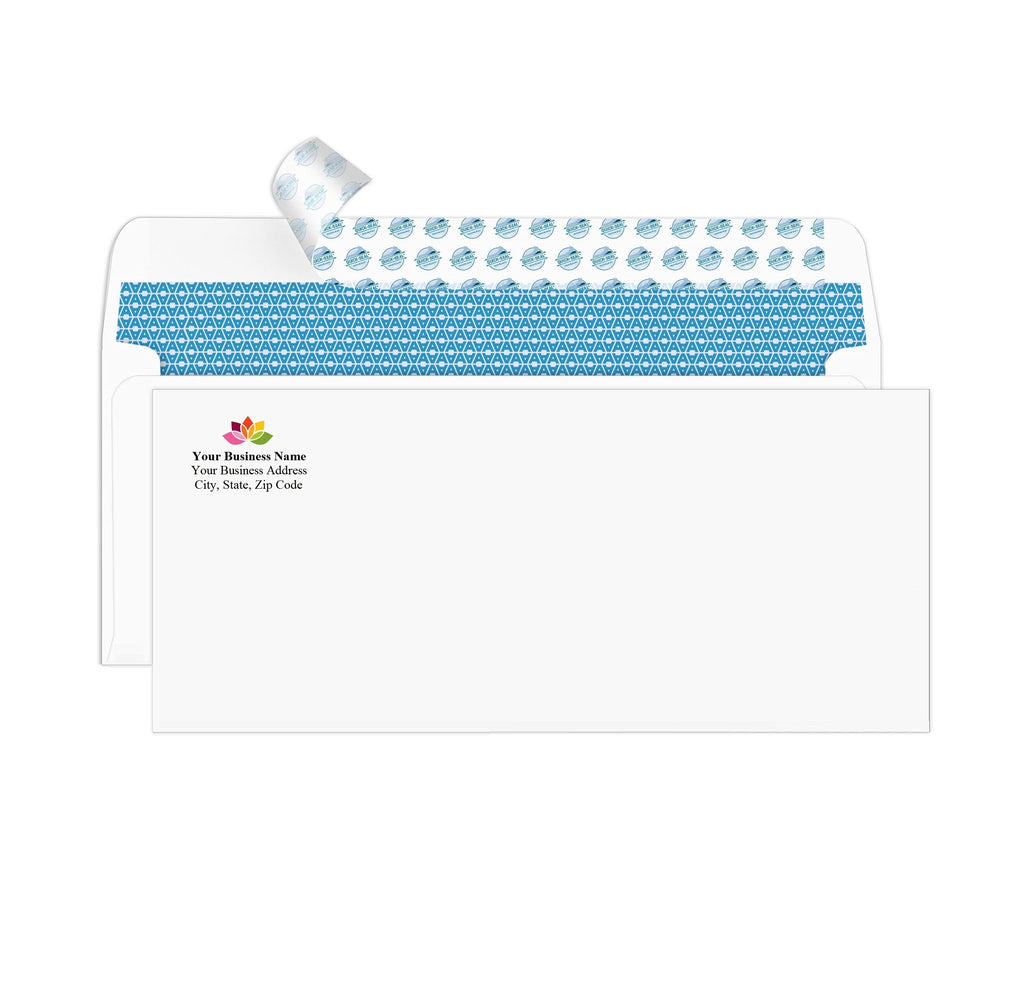 Aimoh 100#10 Custom Printed Security Tinted Self-Seal Envelopes – Personalized with Logo and Address/Return Address Imprinted - Size 4-1/8 X 9-1/2" - White - 24 LB - 100 Count (74100)