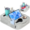 TabCouchCaddy - Couch Cup Holder Tray Pillow - Bed, Couch Caddy, Sofa, RV & Car - Holds Drinks, Snacks, Remotes, Phones, Kindle, Tablet | Bed Cup Holder (Beige)