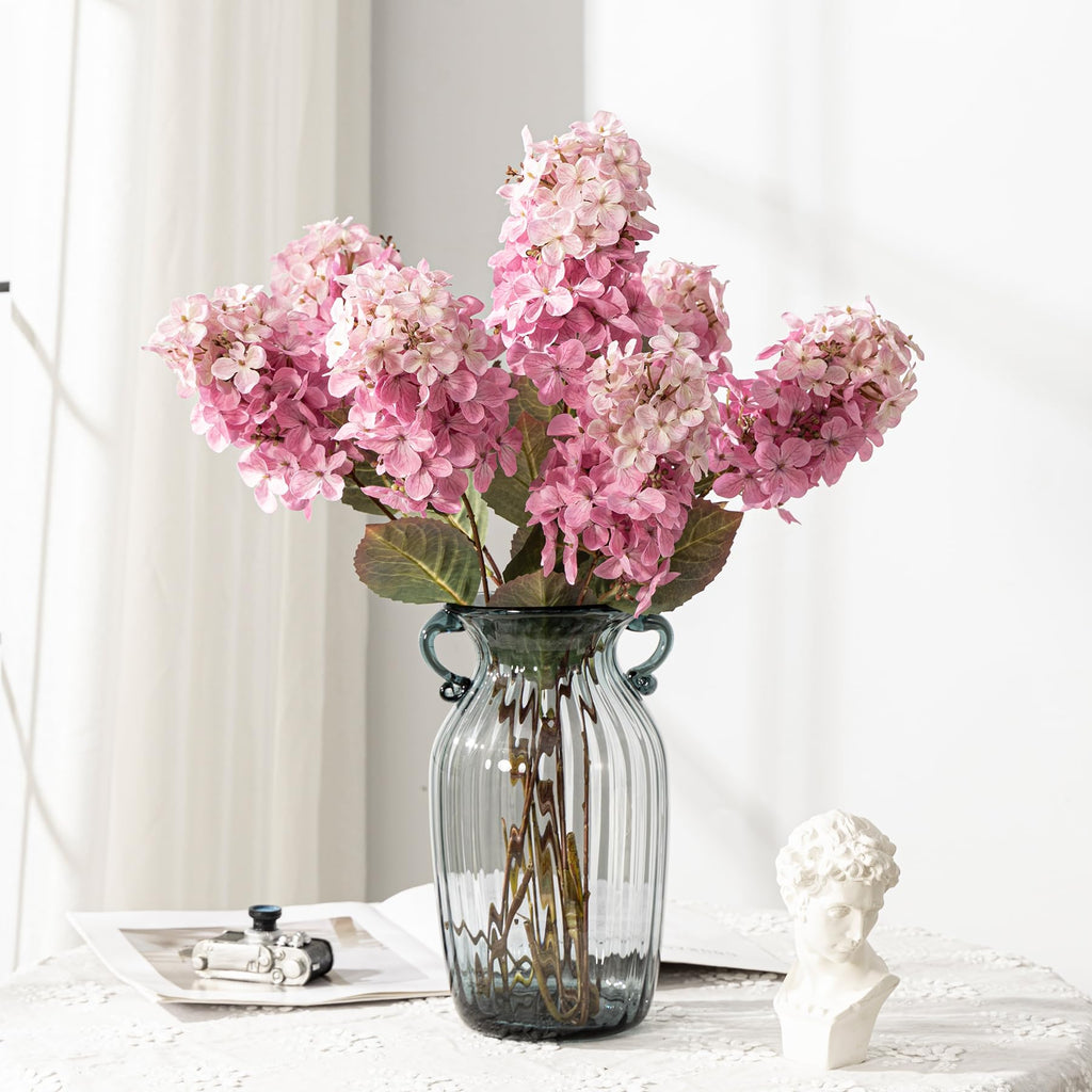 Ttranewsoo Hydrangea Artificial Flowers,Fall Hydrangeas Artificial Flowers,Blue Fake Fall Dried Hydrangea Flowers Decoration,Faux Silk Flower with Stems Winter Decor(Blue 24" 8pcs) Without Vase