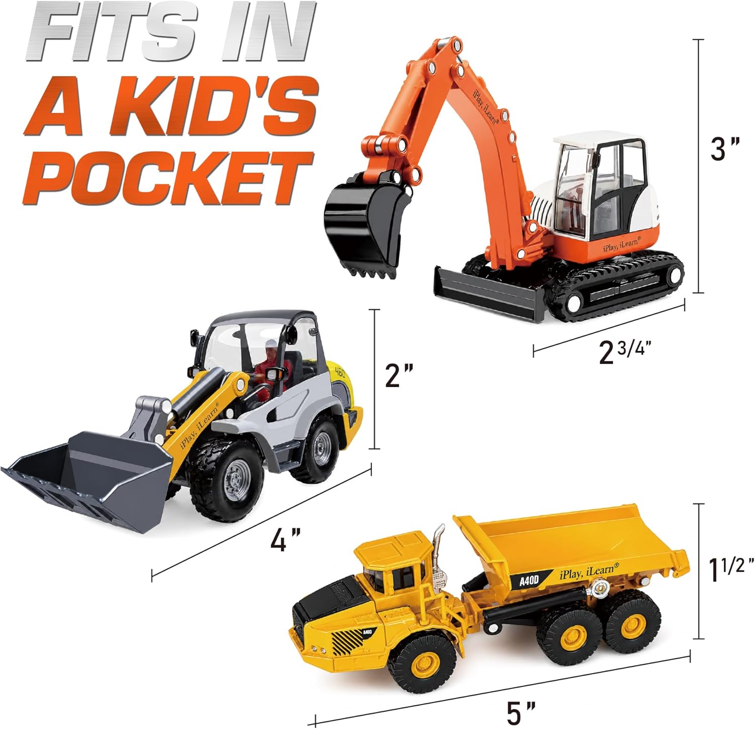 iPlay, iLearn Heavy Duty Construction Site Playset, Metal Dump Truck, Excavator Digger Backhoe, Tractor Bulldozer Diecast Vehicle, Outdoor Sandbox Car Toy, Birthday Gift 3 4 5 Year Old Boy Kid Toddler