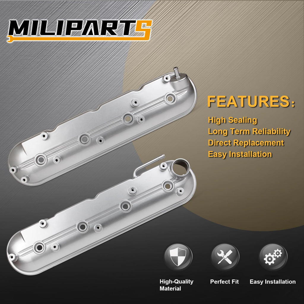 Upgrade Aluminum Engine Valve Covers Compatible with 1999-2008 Cadillac Escalade Chevy Silverado, Suburban Tahoe Trailblazer GMC Sierra Yukon Replaces Parts 12570427 12582224