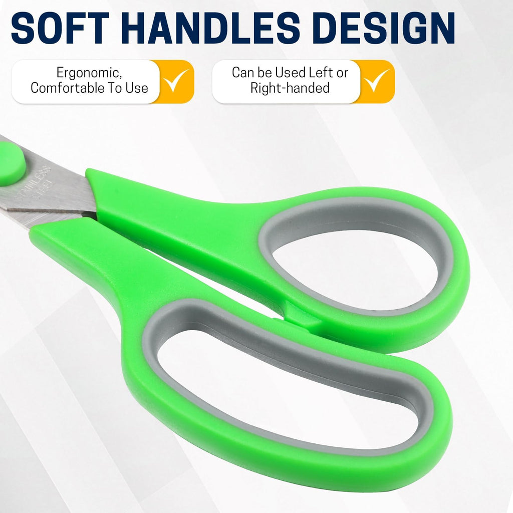 BURVAGY 8" 12 Pack All Purpose Heavy Duty Scissors- Comfort-Grip Sharp Scissors for Office School Sewing Fabric Craft High/Middle School Student Teacher Scissor, Right/Left Hand