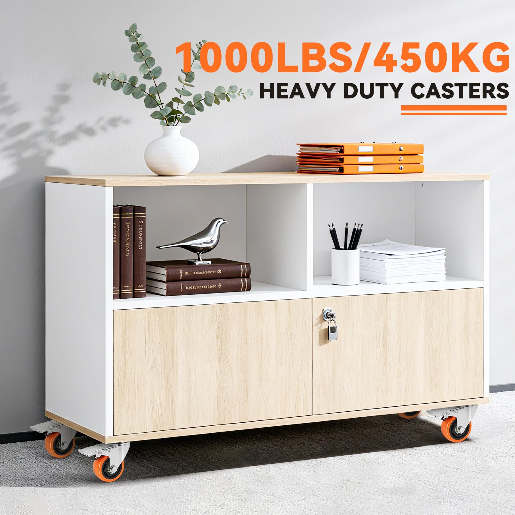 W B D WEIBIDA 2" Plate Caster Wheels Heavy Duty 600 Lbs Load Capacity Swivel Casters with Brake Set of 4, Safety Dual Locking, No Noise Wheels for Furniture, Carts (Screws and Screwdriver)