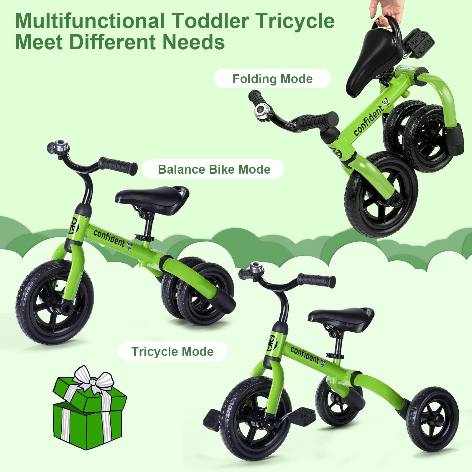 XPIY Tricycle for Toddlers Age 2-5 Years Old, 3 in 1 Folding Toddler Bike for Boys and Girls, Kids' Bike Trike with Detachable Pedal and Adjustable Seat (Blue)