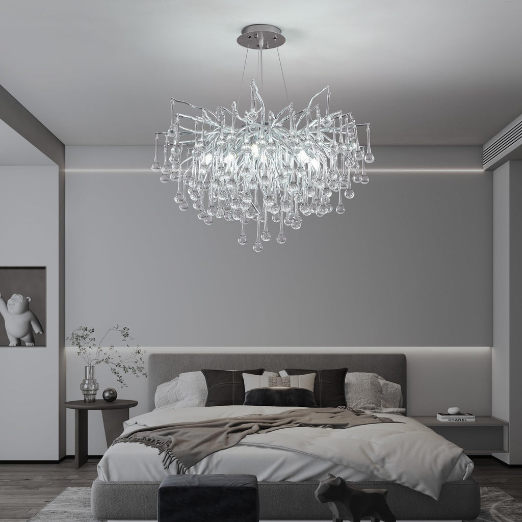 Modern Crystal Raindrop Chandelier, L40'' Black Linear Rectangle Art Deco Tree Branch Lighting Fixture for Kitchen Island Living Room Foyer Staircase 10 Lights