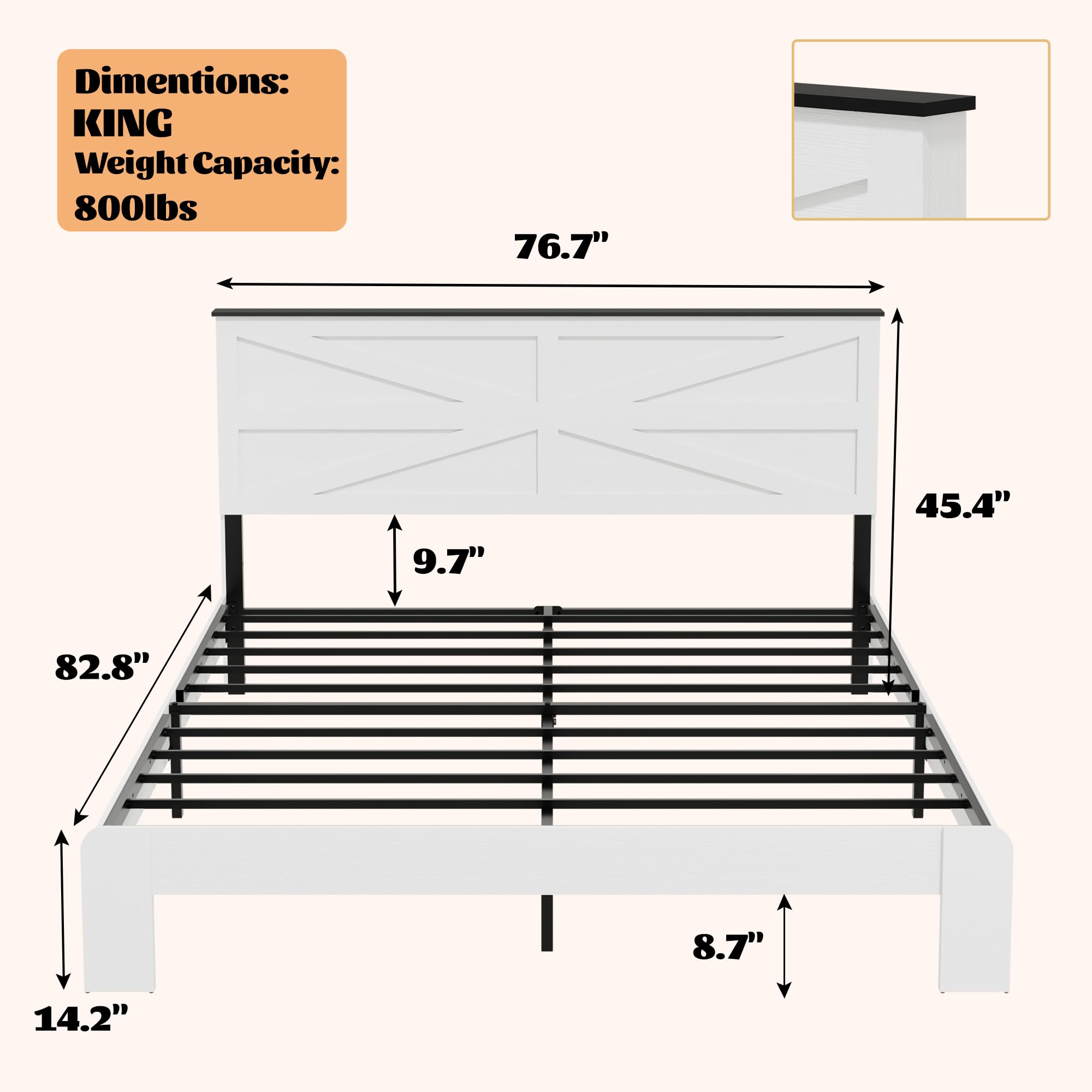 Wooden Bed Frame Full Size with Headboard, Farmhouse Platform Bedframe with Wood Slat Support, Sturdy Framework Bed Frame, Easy Assembly (Rustic Black)
