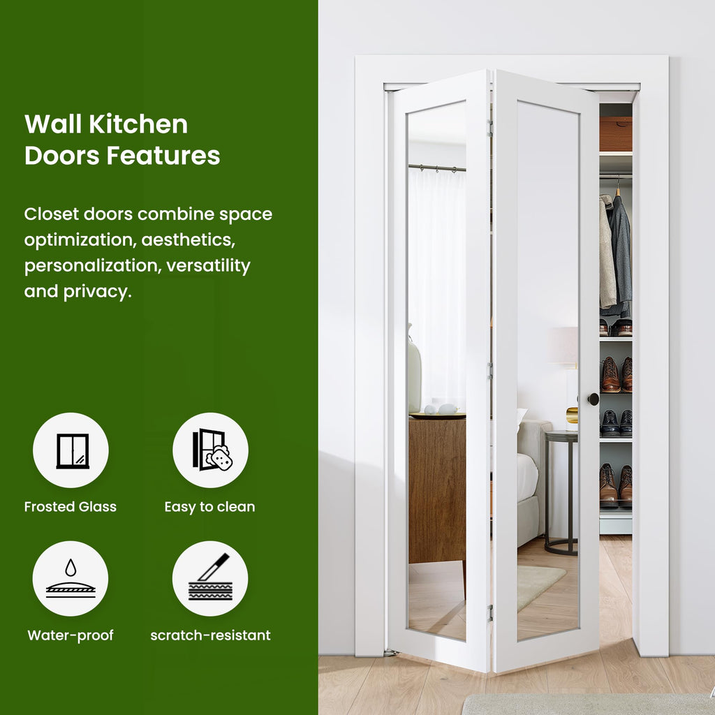 SMARTSTANDARD Bifold Doors, Mirror Closet Doors for 24''（12" x2） x 80" with Sliding Hardware Kit Set, Interior Bi Fold Door for Closet, Easy Install, MDF, White