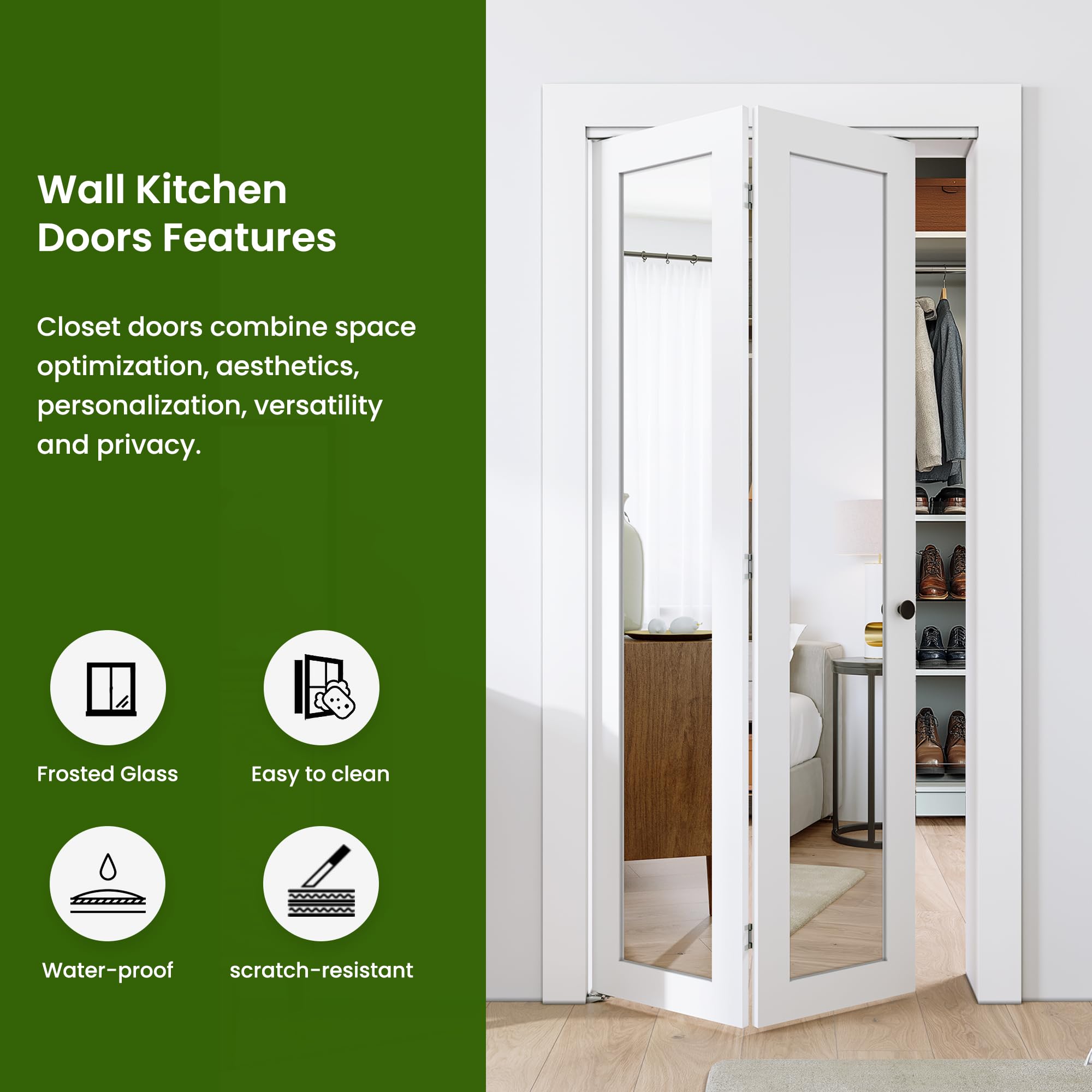 SMARTSTANDARD Bifold Doors, Mirror Closet Doors for 24''（12" x2） x 80" with Sliding Hardware Kit Set, Interior Bi Fold Door for Closet, Easy Install, MDF, White