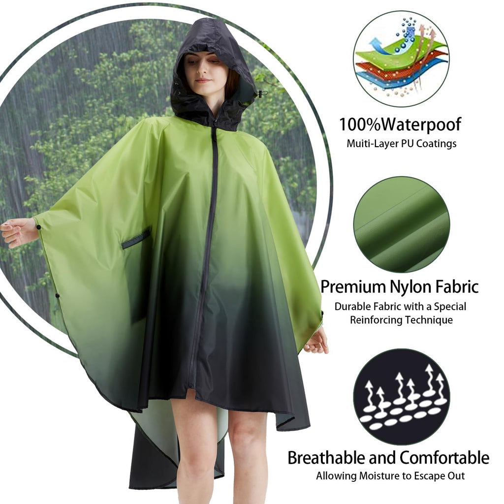 Rain Poncho Jacket Coat Hooded Zipper Style for Women/Men/Adult with Pocket