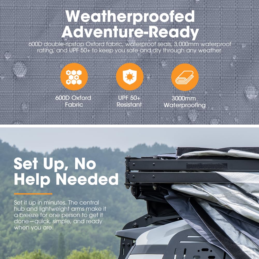 SanHima Vehicle Awning 4.6ft x 6.6ft - Roof Rack Pull Out Side Awning 30ft² Sun Shade UPF50+ Weatherproof for Camping Car SUV Truck Van