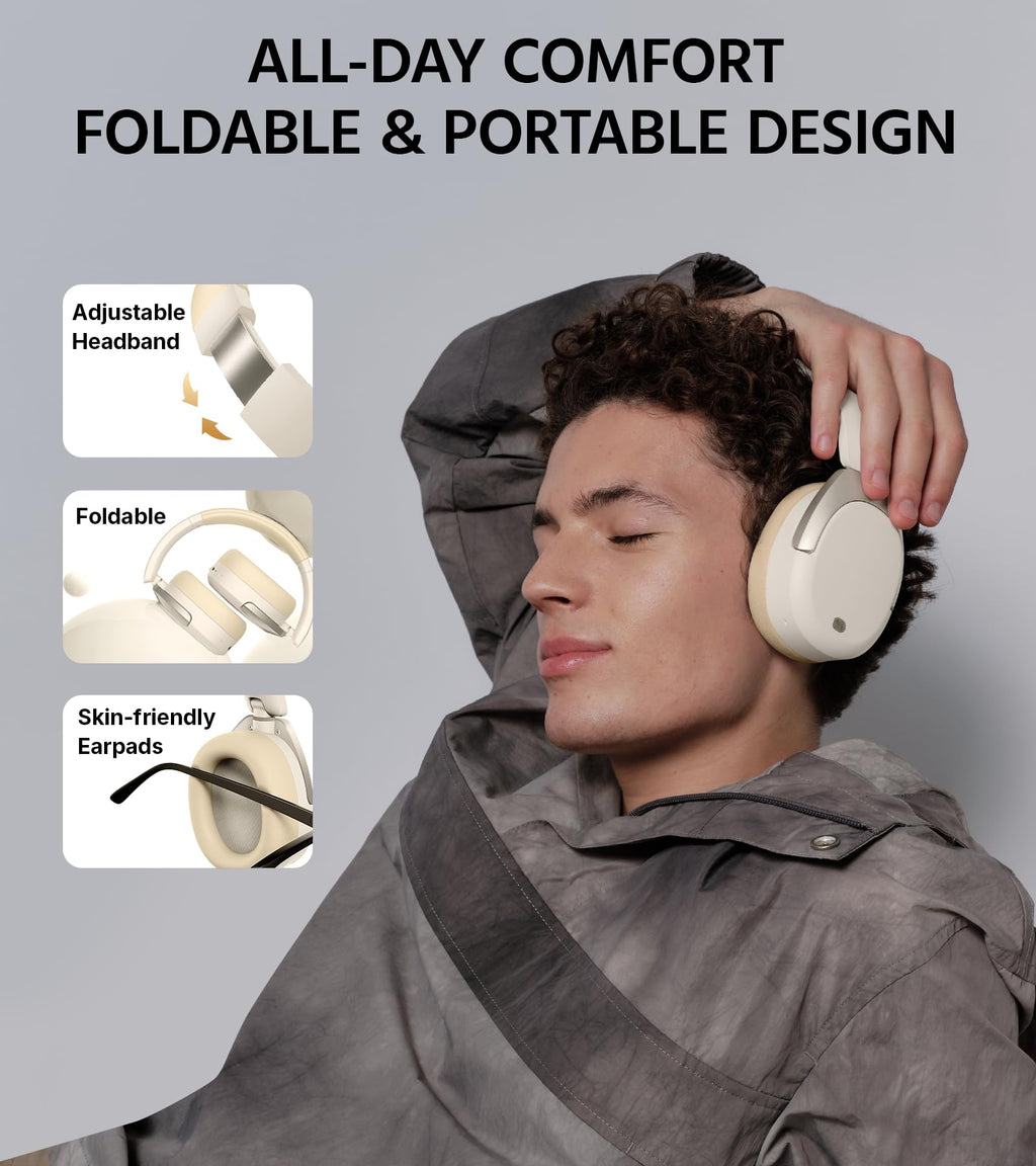Edifier W830NB Wireless Over Ear Headphones with -45dB Active Noise Cancelling, 94H Playtime, LDAC Hi-Res Sound, Spatial Audio, Fast Charging, Multipoint Connection, Bluetooth V5.4 - Black