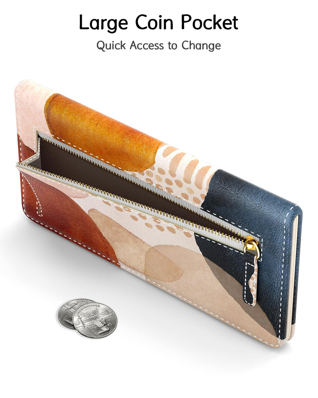 Nipichsha Womens Wallet, RFID Slim Wallets for Women, Thin Ladies Credit Card Holder Purse, Cute Leather Bifold Clutch Billfold with 11 Card Slots & ID Window, Abstract Boho Leaf