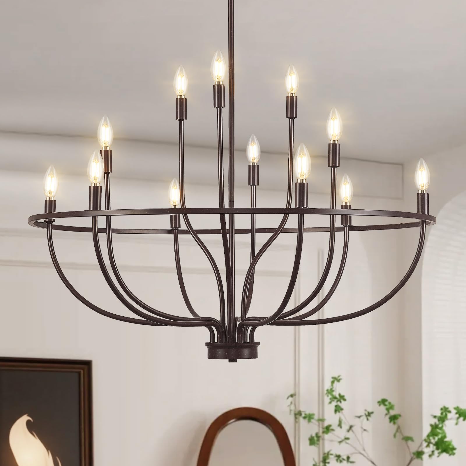 Black Chandelier 6-Light Dining Room Chandelier Kitchen Chandeliers Over Table Round Living Room Chandelier Light Fixture for Bedroom, Kitchen, Foyer