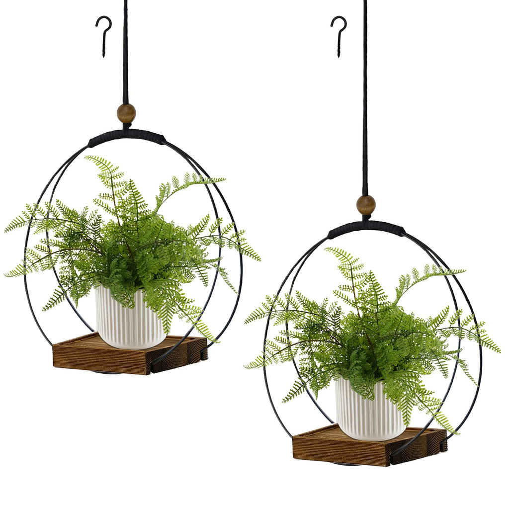 Hanging Planter for Indoor Plants, Black Plant Hanger Indoor with Sturdy Wood Base, Modern Boho Macrame Plant Hanger for 3-5.5 Inch Pot, Hanging Wall Ceiling Window Home Decor (Pots Not Included)